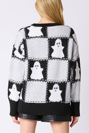 Halloween Plaid Ghost Loose Long Sleeve Knitted Sweater