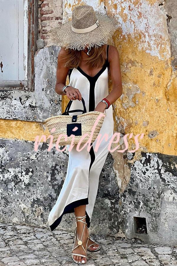 Keeping Interest Colorblock Asymmetric Hem Cami Midi Dress