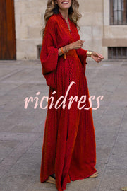 Geometric Print V Neck Long Sleeve Maxi Dress