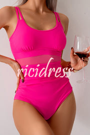 Fashion Waist Mesh Stretch One-piece Swimsuit