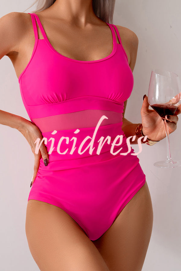 Fashion Waist Mesh Stretch One-piece Swimsuit