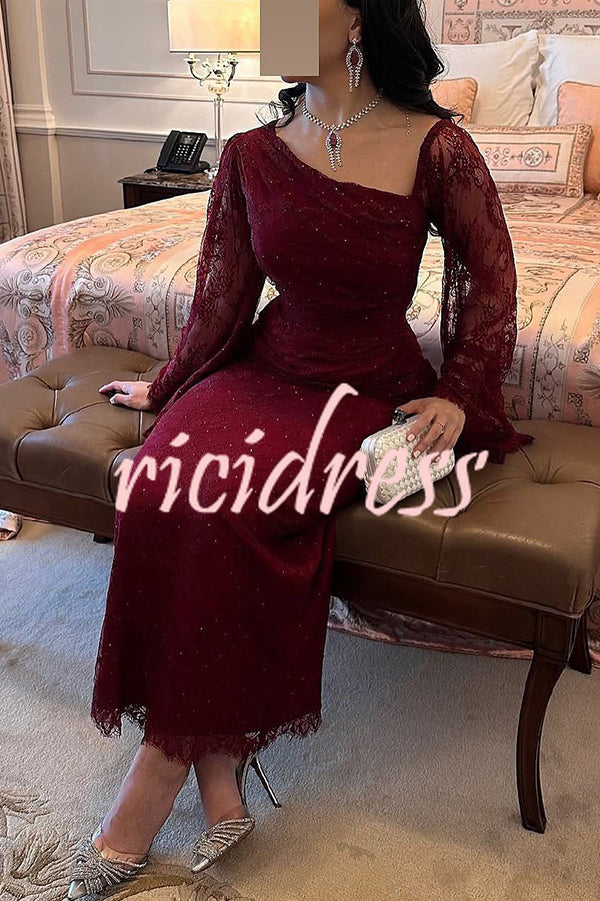 Fashionable Hollow Lace Elegant Slim Hot Diamond Maxi Dress