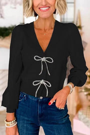 Solid Color V-neck Long-sleeved Casual Belted Cardigan