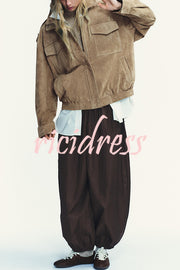 Fashionable Suede Loose Pocket Leather Jacket