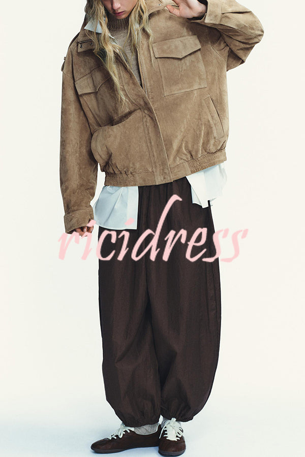 Fashionable Suede Loose Pocket Leather Jacket