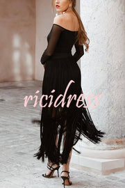 Elegant Tassel Hem Elastic Waist Casual Maxi Skirt