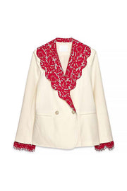 Love Letter Contrast Lace Detail Long Sleeve Wave Lapel Loose Blazer