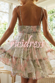 Capri Kisses Floral Tiered Ruffle Smocked Back Slip Mini Dress