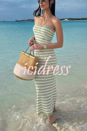 Bahamas Beach Knit Colorblock Stripes Bandeau Top and High Rise Stretch Maxi Skirt Set