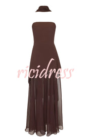 Monaco Off Shoulder Structured Top Chiffon Slit Hem Scarf Maxi Dress