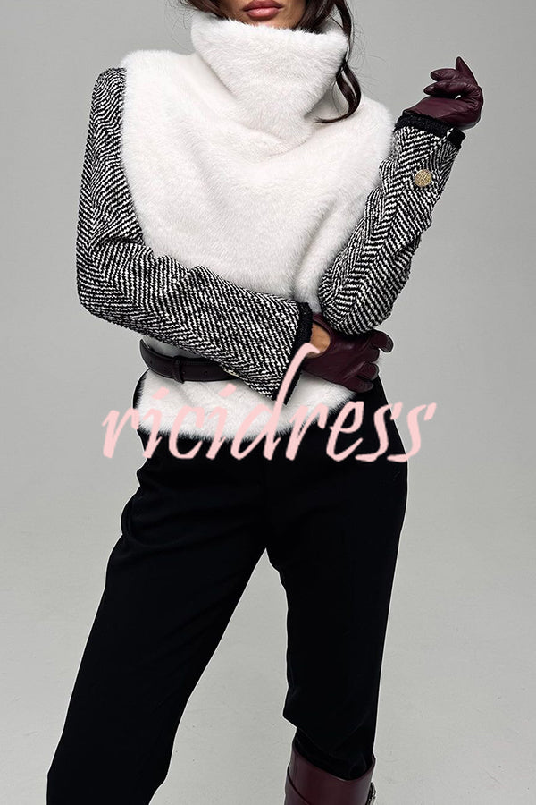 Warm and Stylish Shaggy Eco-fur Stand Collar Side Slit Vest