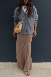 Solid Color V-Neck Button Casual Pocket Knit Cardigan