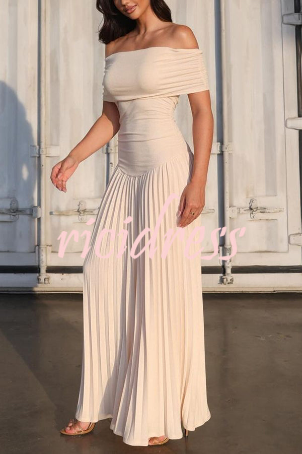 Sexy Off-shoulder Slim Fit Pleated Maxi Dress