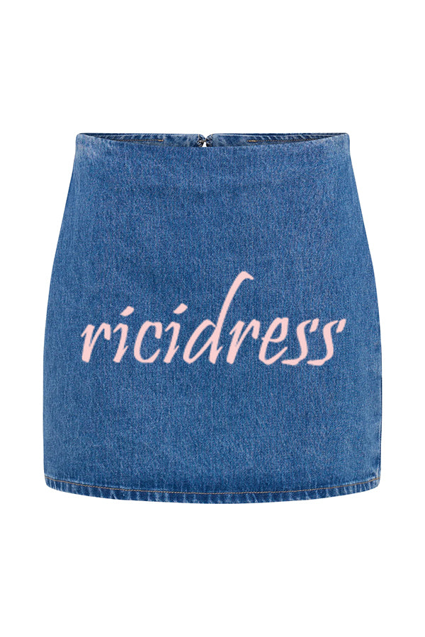 Modern Flavor Denim High Rise Back Zipper A-line Stretch Mini Skirt