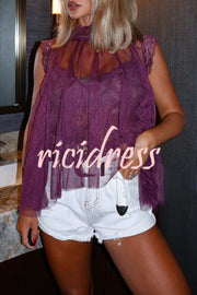 Light and Cute Tulle Lace Inner Wear High Neck Cape Top