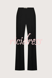 Solid Color Off-the-shoulder Single-breasted Top and Casual Pocket Straight-leg Pants Set