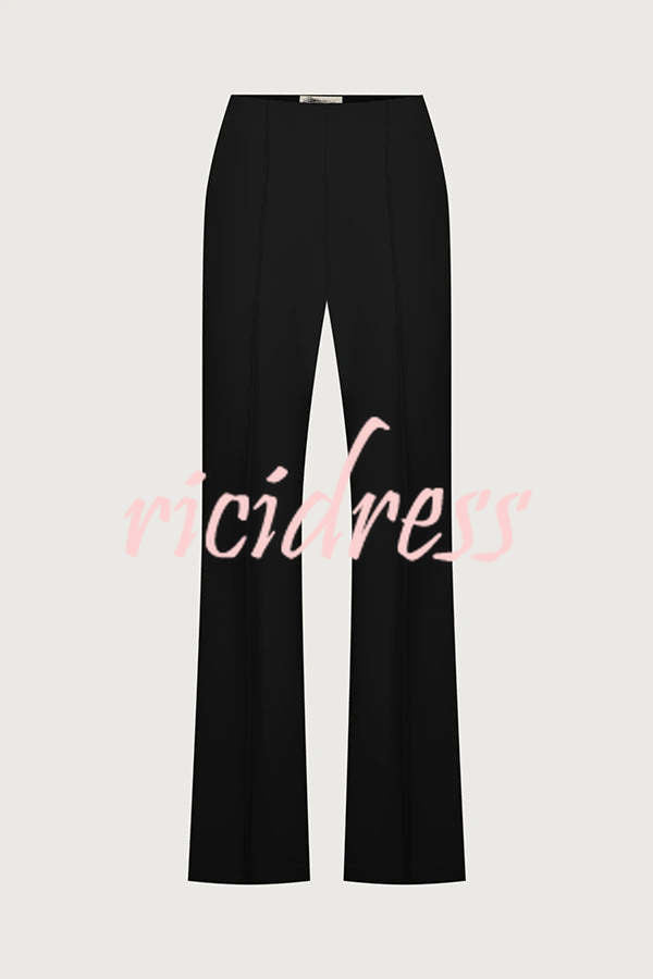 Solid Color Off-the-shoulder Single-breasted Top and Casual Pocket Straight-leg Pants Set