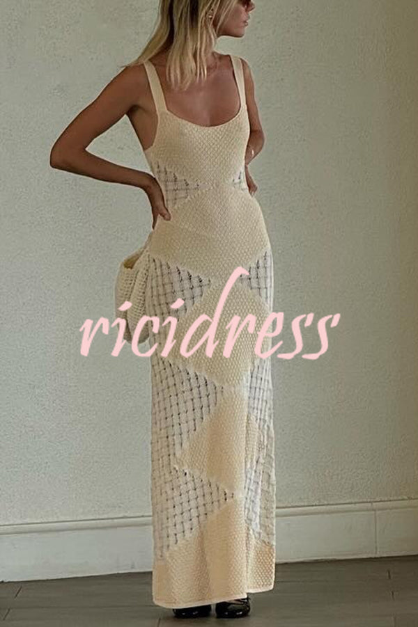 Knitted Sexy Backless Argyle Pattern Slim Fit Maxi Dress