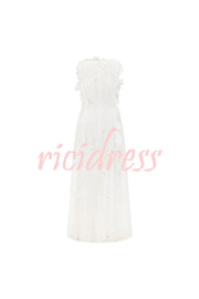 Mairi Embroidery Hollow Fabric Delicate Flower Trim Side Lace-up Maxi Dress