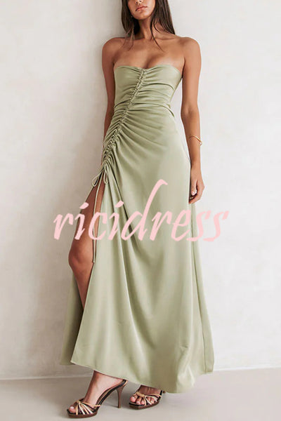 Sexy Off-shoulder Asymmetric Pleated Side Slit Maxi Dress