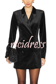 Holiday Soiree Solid Color Velvet Lapel Long Sleeve Blazer Mini Dress