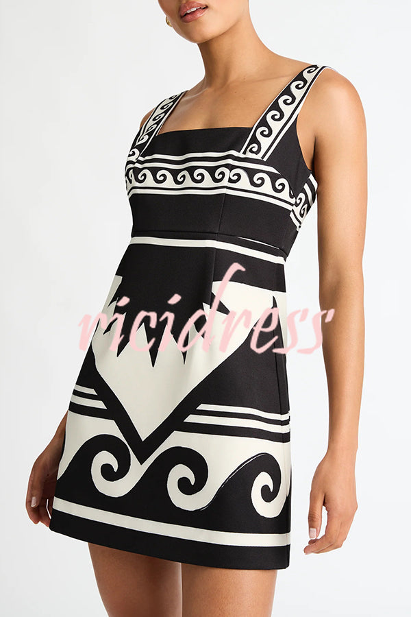 At The Coast Unique Print Sleeveless Square Neck Mini Dress