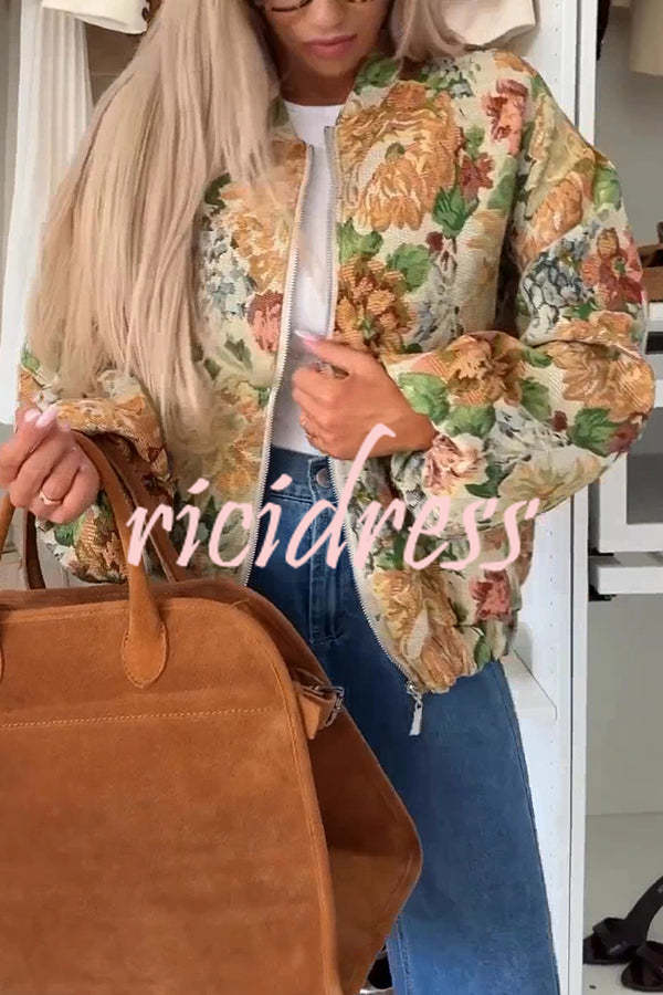 Floral Print Loose Long-sleeved Zip-up Jacket