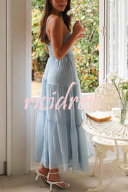 Solid Color Sleeveless Suspender Pleated Back Maxi Dress