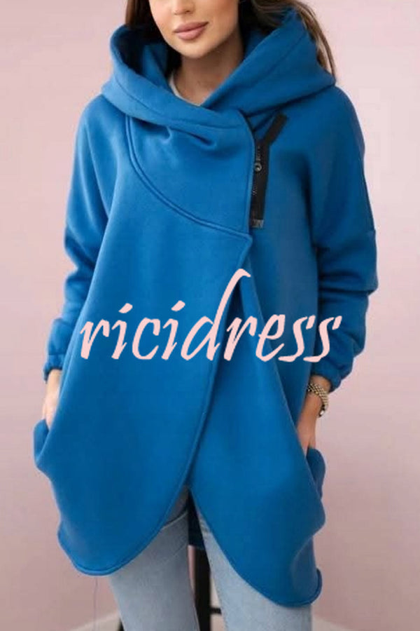 Solid Color Loose Hooded Zip-up Casual Sports Jacket