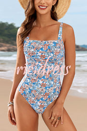 Plants Flowers Print Stretch One-piece Swimsuit