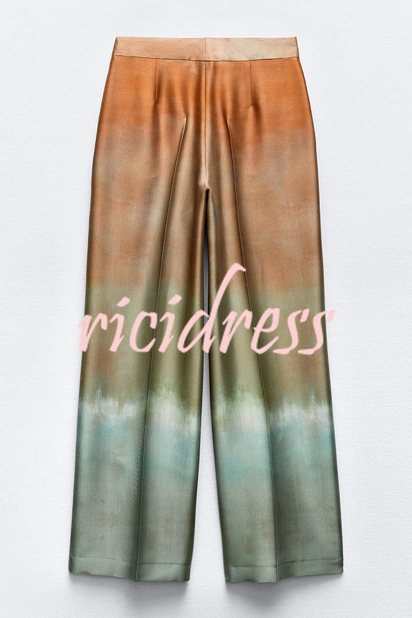 Fashion Gradient Print Casual Pocket Straight Pants