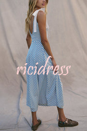 Striped Print V-Neck Lace-Up Backless Holiday Midi Dress