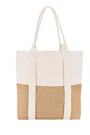 Linen Blend Contrast Patchwork Beach Bag