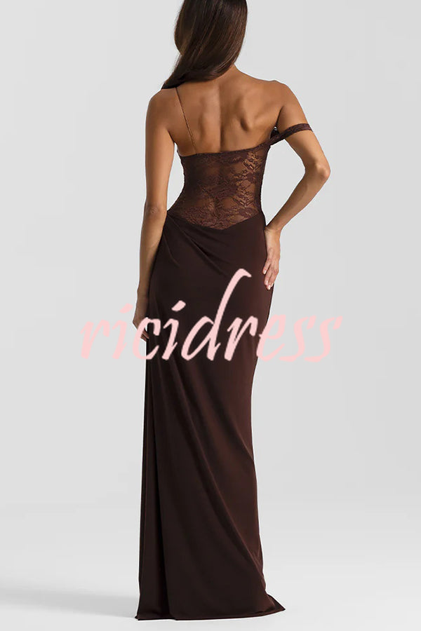 Sexy See-Through Lace Suspender Slim Slit Maxi Dress