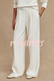 Morning Coffee Walks Ribbed Turtleneck Long Sleeve Sweatshirt and Elastic Waist Pocketed Loose Pants Set