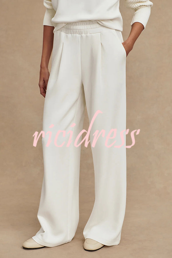 Morning Coffee Walks Ribbed Turtleneck Long Sleeve Sweatshirt and Elastic Waist Pocketed Loose Pants Set