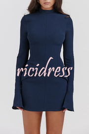 Giao Zippered Long Sleeve Pockets High Waisted Mini Dress