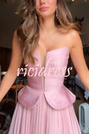 Fantasy Fairy Pleated Corset Chiffon Hem Strapless Maxi Dress