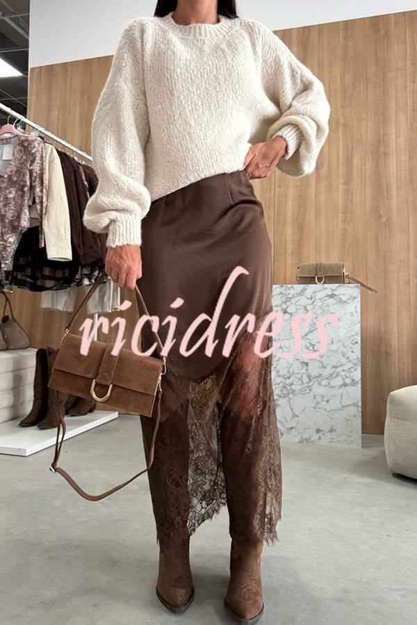 Antara Satin Lace Patchwork High Rise H-line Maxi Skirt