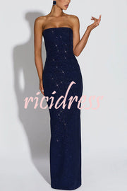 Pandra Glittery Crepe Fabric Off Shoulder Ruched Slit Cape Maxi Dress