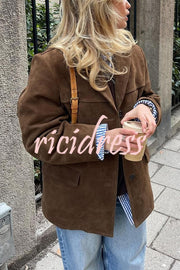 Vintage Lapel Long Sleeve Buttoned Loose Jacket