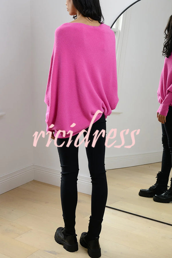 Solid Color Round Neck Long Sleeve Loose Knitted Sweater