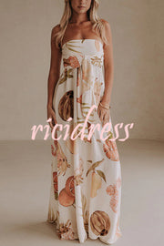 Island Time Linen Blend Unique Print Strapless Back Tie-up A-line Maxi Dress