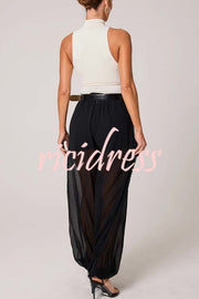 Autumn Avenue Chiffon See-Through Elastic Waist Aladdin Bloomers Pants