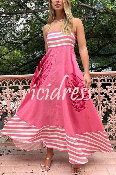 Aston Contrast Floral Print Striped Pocket Maxi Dress