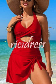 Fashionable Halterneck Waist Hollow Stretch One-piece Swimsuit