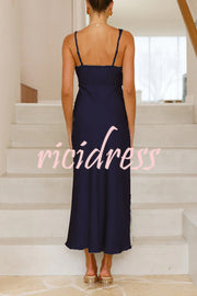 Satin Solid Color Elegant Sling Waist Open Back Maxi Dress