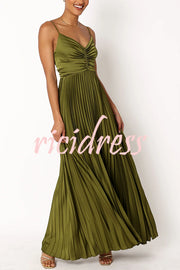Catch The Light Satin Pleated V-neck Slip Maxi Dress