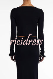 Fashion Ruffled Long-sleeved Tie-cropped Knitted Cardigan