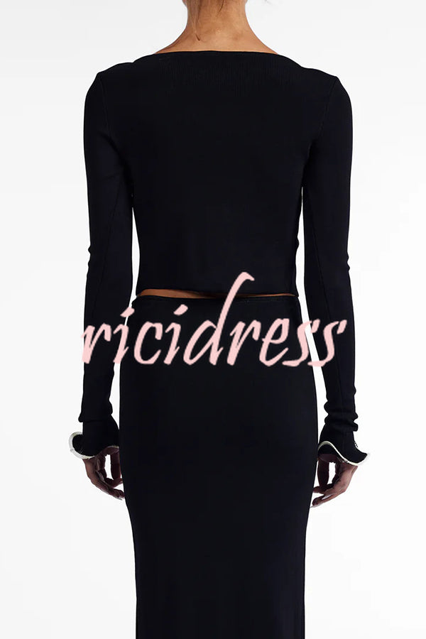 Fashion Ruffled Long-sleeved Tie-cropped Knitted Cardigan